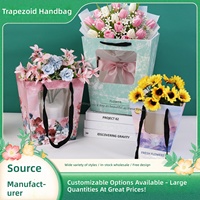 Sac à fleurs trapézoïdal personnalisé avec logo, emballage imperméable pour bouquet, sac en papier pour fleuriste