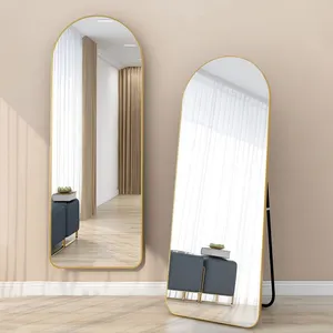 Miroir d'habillage plein corps arqué cadre en aluminium panneau arrière miroirs pleine longueur