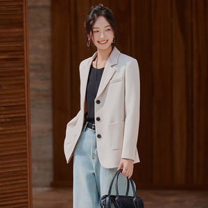 Women's Casual Blazer Black Solid Color Polyester Anti-Wrinkle Spring Autumn Style - Product Image 2