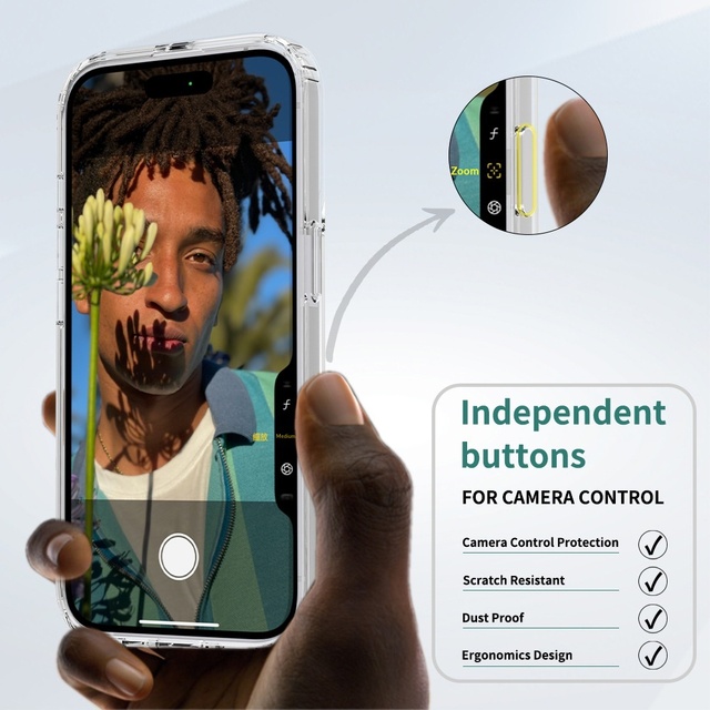 Compatible for 16 Pro Dynamic Island Camera Button Magnetic Injection Molding 15mm Acrylic Transparent Mobile Phone Case