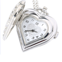Jam Saku Mini Desain Hati dengan Liontin Kalung Fashion