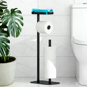 Portarrollos de papel higiénico móvil sin pared con bandeja para teléfono y soporte para rollo de pañuelos para baño - Product Image 3