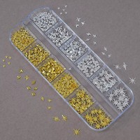 12 Grilles de Breloques pour Nail Art en Alliage Or et Argent, Motifs Étoile, Clous Métalliques, Paillettes Hexagrammes, Croix, Décorations DIY pour Manucure et Ongles à Presser