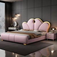Cadre de lit capitonné de luxe King Size en cuir véritable, plateforme robuste, vente en gros directe usine
