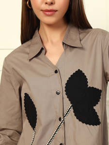 Ensemble 2 pièces élégant en coton pour femme, motif floral, col rabattu, longueur cheville, manches trois-quarts, idéal pour l'été - Product Image 3