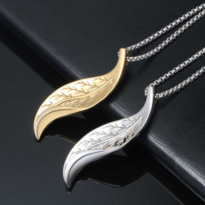 Collier avec pendentif en forme de feuille, en acier inoxydable, doré et argenté, bijoux unisexes à la mode SP686 - Product Image 4