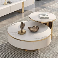 Ensemble de tables basses rondes en marbre blanc de style moderne Runwood, meubles en bois, table centrale en métal doré de luxe pour salon