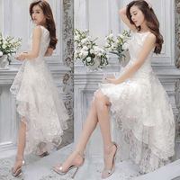 Robe de mariée blanche en satin sans manches, taille 3XL, coupe trapèze, dentelle florale, longueur genou, multi-couches, pour la plage