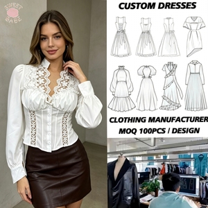 Blusa Vintage de Encaje para Mujer Sweet Babe, Manga Larga con Volumen, Cuello Camisero, Botones, Corte Regular, Color Sólido - Product Image 1