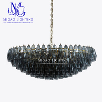 Lustre en verre côtelé gris fumé de style médiéval français, luminaire suspendu de luxe léger pour villa, salon, salle à manger, plafond haut