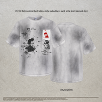 T-shirt vintage délavé pour homme, motif graphique anime rétro américain, coupe oversize à épaules tombantes, en coton, style streetwear, vente en gros