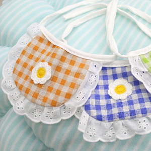 Cute Plaid Bibs For Dogs With Lace Trim And Decorative <b>Flower</b> Spring Summer Pet Clothes - Product Image 3