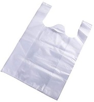 Sac en plastique blanc personnalisé en HDPE/LDPE de 38 microns, thermosoudé, à soufflets latéraux, réutilisable, pour T-shirts, courses et déchets