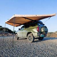 Auvent 180 degrés à double poteau avec bande LED, pieds réglables, imperméable, pour camping-car, voiture, protection solaire latérale
