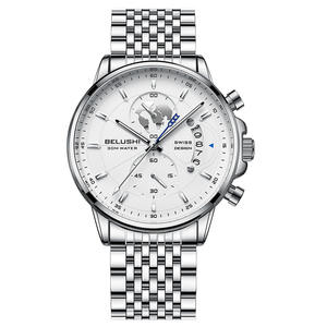 Montre <span class=keywords><strong>Chronographe</strong></span> Quartz Homme Belushi de Haute Qualité 576, Étanche, Boîtier en Alliage et Cuir, Cadran Vintage à Aiguilles, 42mm, Lumineuse - Product Image 1
