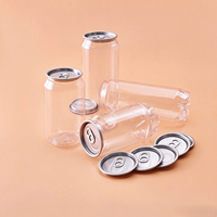 Canette en plastique PET transparente avec couvercle en aluminium facile à ouvrir, logo personnalisé, pour bubble tea, jus, soda, boisson