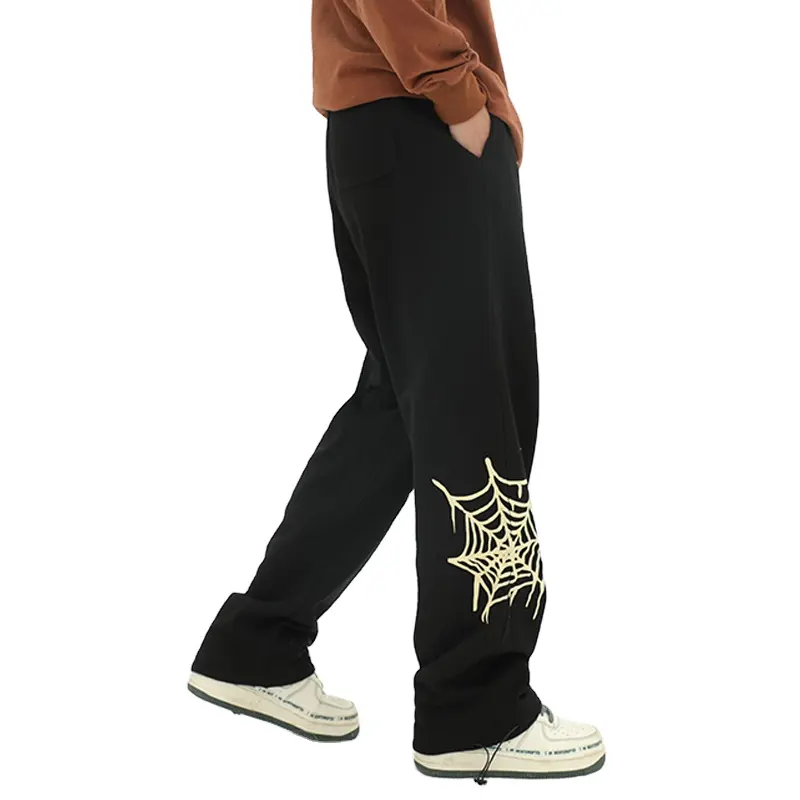 ขายส่งร้อนขายพัฟพิมพ์โลโก้เฮฟวี่เวทกางเกงUnisexล่าสุดการออกแบบใหม่Flare Sweatกางเกงผู้ชาย
