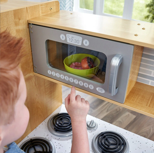 Cuisine en bois naturel de qualité supérieure pour enfants, ensemble de jeu de cuisine d'imitation avec réfrigérateur et micro-ondes - Product Image 3