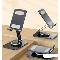 Support de téléphone en acier au carbone 360 °   Support de bureau pliable à base rotative pour tablette, diffusion en direct, bureau, jeux, ordinateur portable