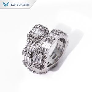 Anillo Cubano de Cobre de Moda Hip Hop de Tianyu Gems con Diseño de Doble Hilera de Circonitas Baguette, Joyería de Diseño - Product Image 2