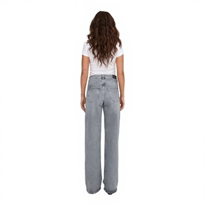 Jeans de mezclilla personalizados para mujer al por mayor, de cintura alta, holgados, de pierna ancha, de pierna recta, estilo Mom Fit, ropa de moda casual y streetwear. - Product Image 3
