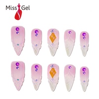 Lot de 32 faux ongles élégants en gel souple, forme stiletto, avec strass, faits à la main, réutilisables pour usage décoratif