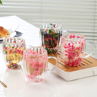 Mug en verre borosilicate à rayures verticales, à double paroi, avec fleur à l'intérieur, très vendu