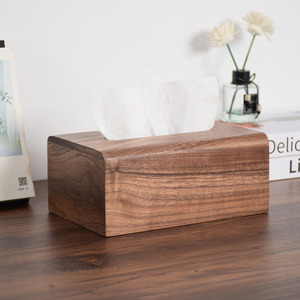 Boîte à mouchoirs en bois de noyer noir, support de bureau en bois massif pour salon, voiture, salle de bain - Product Image 3