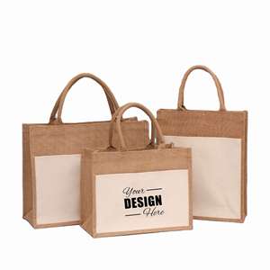 Sacs fourre-tout personnalisés en toile de jute avec poignées - Blanc et jute vierges, résistants à l'eau, idéaux pour le shopping ou comme cadeau pour demoiselle d'honneur - Product Image 1