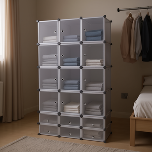 ตู้เก็บของแบบโมดูลาร์ 18 ช่อง ประกอบเองได้ พร้อมราวแขวนผ้า สำหรับจัดระเบียบบ้าน - Product Image 2