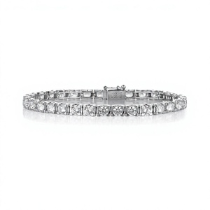 Bracelet Tennis pour Femme en Argent 925 avec Moissanite Ronde Taille Brillant, Cristal et Strass, Sertissage à Griffes, Bracelet Perlé Tendance - Product Image 1