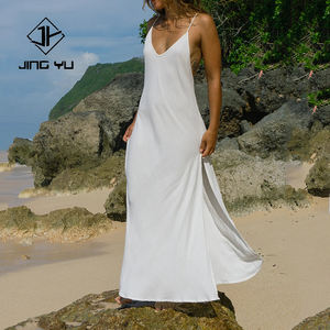 Robe blanche décontractée en rayonne et lin, col en V, dos nu, douce et confortable, pour femmes hawaïennes - Product Image 1