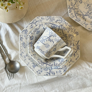 Ensemble de saladiers et de soucoupes en porcelaine bleue à fleurs de style américain de luxe pour les fêtes, marque TCANXIN - Product Image 5