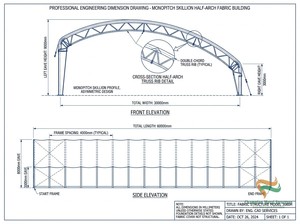 Struttura in Tessuto Ventilata Anti-Condensa per Stalle di Cavalli, Monopitch a Mezza Arcata 60x150m Blu PVDF - Product Image 4