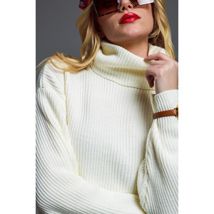 Abito Oversize in Maglia a Coste con Collo Alto in Crema - Product Image 6