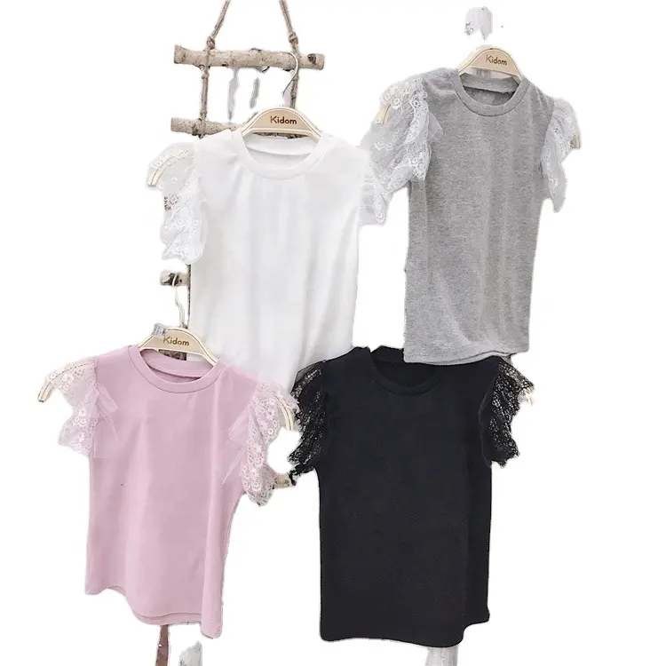 Mùa Hè Đẹp Ruffle Ren Ngắn Tay Áo Đồng Bằng Top Bé Trẻ Mới Biết Đi Cô Gái T-Shirt Cho Bé Gái Trẻ Mới Biết Đi