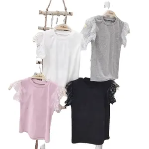 Summer Beautiful Ruffle Lace Short Sleeves Plain Top Baby Toddlers Girls T-shirt for Little Toddler Girls