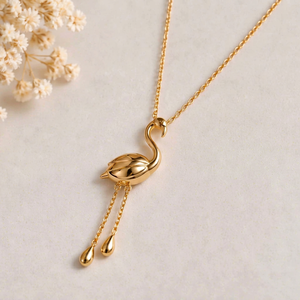 Collar con Colgante Cisne Dorado y Borlas Dobles en Forma de Lágrima para Mujer, Joyería Romántica con Diseño Animal y Cadena de Serpiente - Product Image 1