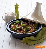 Tajine marocaine de 3.65 pintes avec Base en fonte émaillée et couvercle en forme de cône en céramique