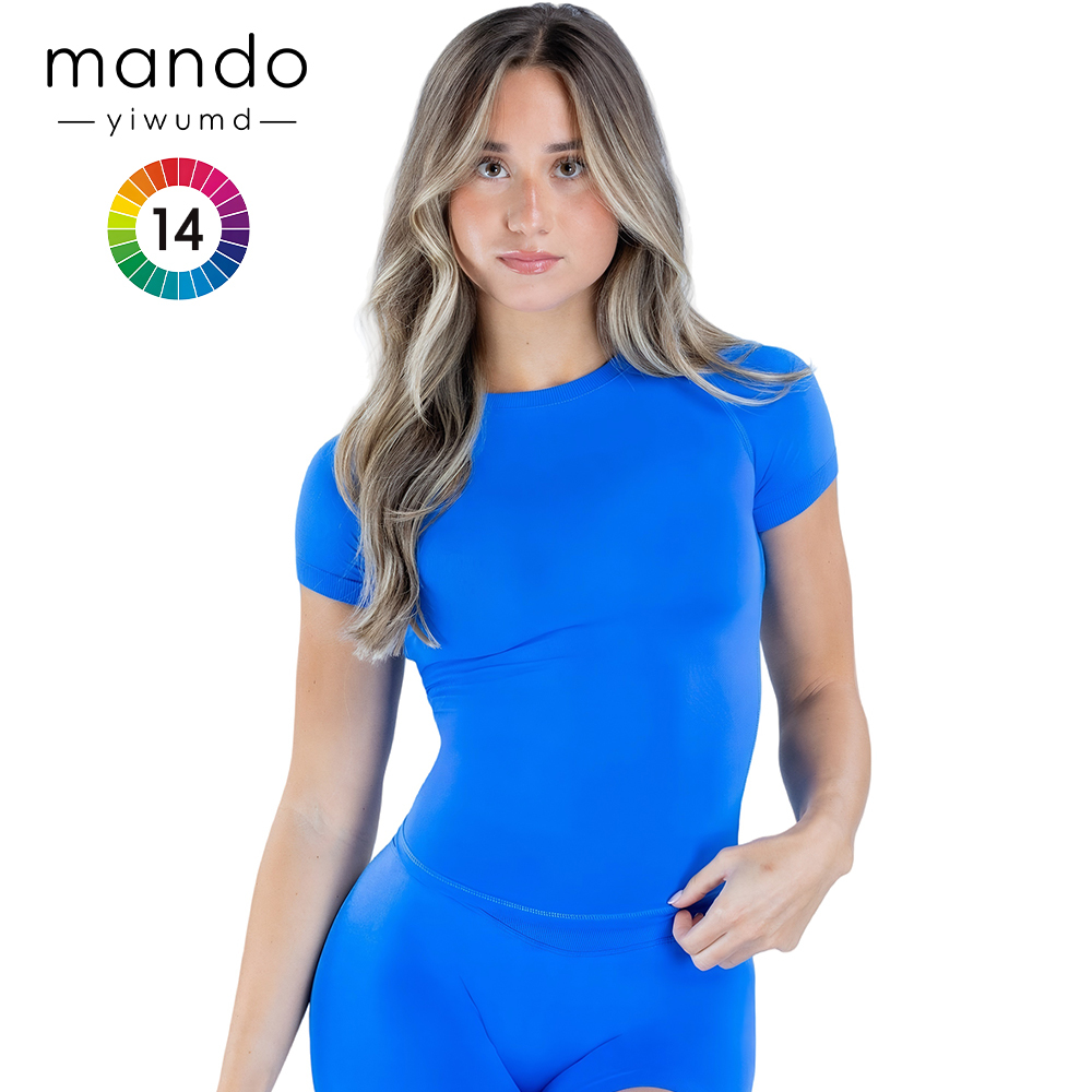 90 Nylon 10 Spandex Women's Crew Neck Raglan Sleeve Compression Sports T-shirts Slim-Fit Short Sleeve Activewear