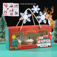 Boîte à cupcakes rectangulaire à cordon de serrage 3 pièces pour Noël avec fenêtre transparente et doublure en aluminium, idéale pour l'emballage de muffins