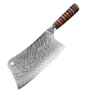 Couteau à désosser robuste à motif Damas avec manche en résine colorée, couteau tranchant pour hacher les os, idéal pour la cuisine des restaurants - Product Image 1