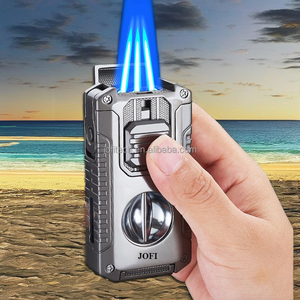 Portable Metal Multi-Function 3-Jets Flame Cigar Lighter with V-Shaped Cutter &amp; Cigar Punch Windproof Refillable <strong>Gift</strong> - Product Image 3