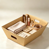 Panier de rangement en papier personnalisé avec poignées découpées, plateau organisateur empilable à dessus ouvert pour le bureau, la beauté, les bijoux et la présentation à domicile
