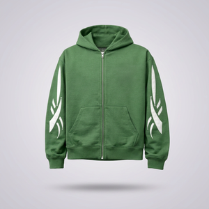 Sweat-shirt à capuche zippé vert pour homme, coupe classique, en molleton de coton, style décontracté automne, avec imprimé manches blanches - Product Image 2