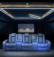 Canapé de cinéma électrique inclinable en cuir PU moderne avec double couture diamantée et éclairage LED coloré – NOUVEAU