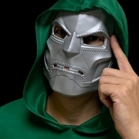 Masque réaliste en métal argenté avec capuche verte, accessoire de costume en latex premium pour cosplay, thème amusant et original pour les événements de Pâques et d'Halloween