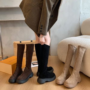 QLFashion stivali scamosciati 2024 autunno/inverno nuovi ma al ginocchio retrò pile <span class=keywords><strong>elasticizzato</strong></span> cavalieri donna 231 231 - Product Image 3