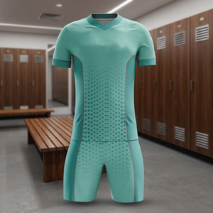 Tenue de football d'été personnalisée par sublimation, fabriquée au Pakistan, maillot et short en polyester/coton, taille élastique, créez votre propre design d'équipe - Product Image 2