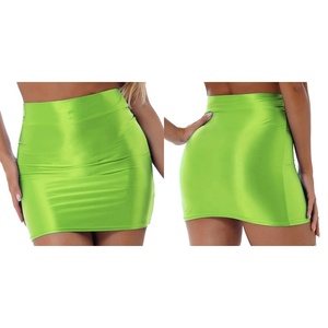 Jupe crayon de couleur unie brillante pour femmes, taille haute décontractée, taille élastique, mini-jupe - Product Image 1